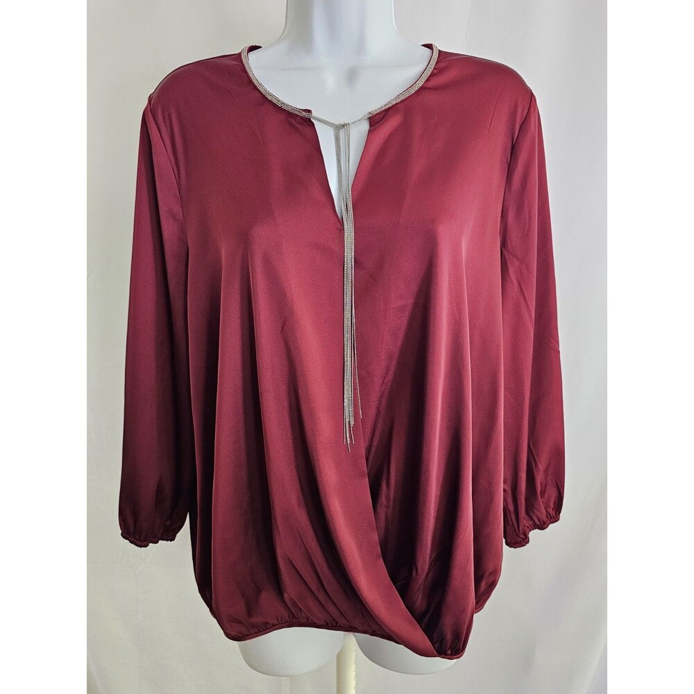 Marc New York Blouse Women's Maroon Satin Top Size Large